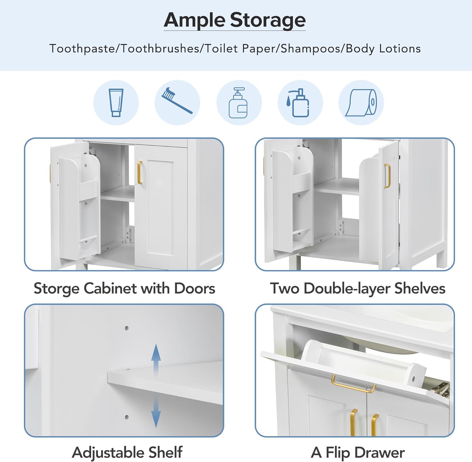 Harper & Bright Designs 24" Bathroom Vanity with Sink, Free Standing Single Basin Vanity Set with 2 Soft-Close Doors and Drawer, Modern Wooden Bathroom Cabinet with Ceramic Basin for Bathroom, White