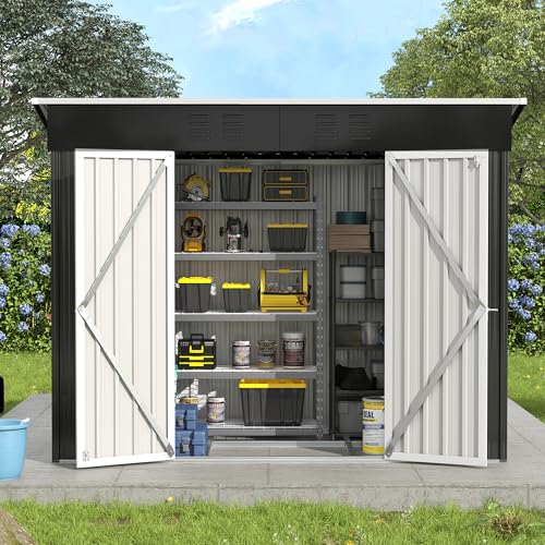 UDPATIO Outdoor Storage Shed 6 x 6 FT, Resin Garden Sheds with Floor Plastic Patio Outdoor Storage Shed with Lockable Door for Tool, Bike, Garbage Gray White