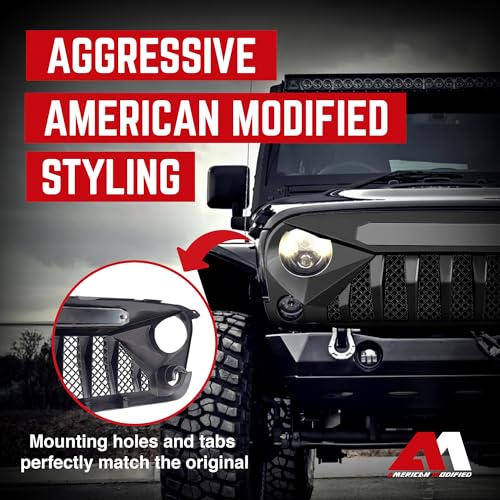 American Modified Gladiator Vader Easy Installation Front Grille Cover Compatible with Jeep Wrangler 2007 to 2018, JK/JKU, Rubicon, and Sahara Sport, Matte Black