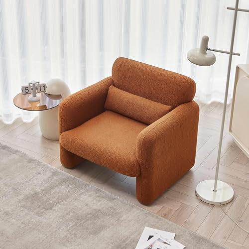 30.7 x 33.5 Modern Accent Chair with Lambskin Sherpa Fabric, Upholstered Comfy Reading Arm Chair for Living Room Bedroom Reception Waiting Room Office(Cream)…