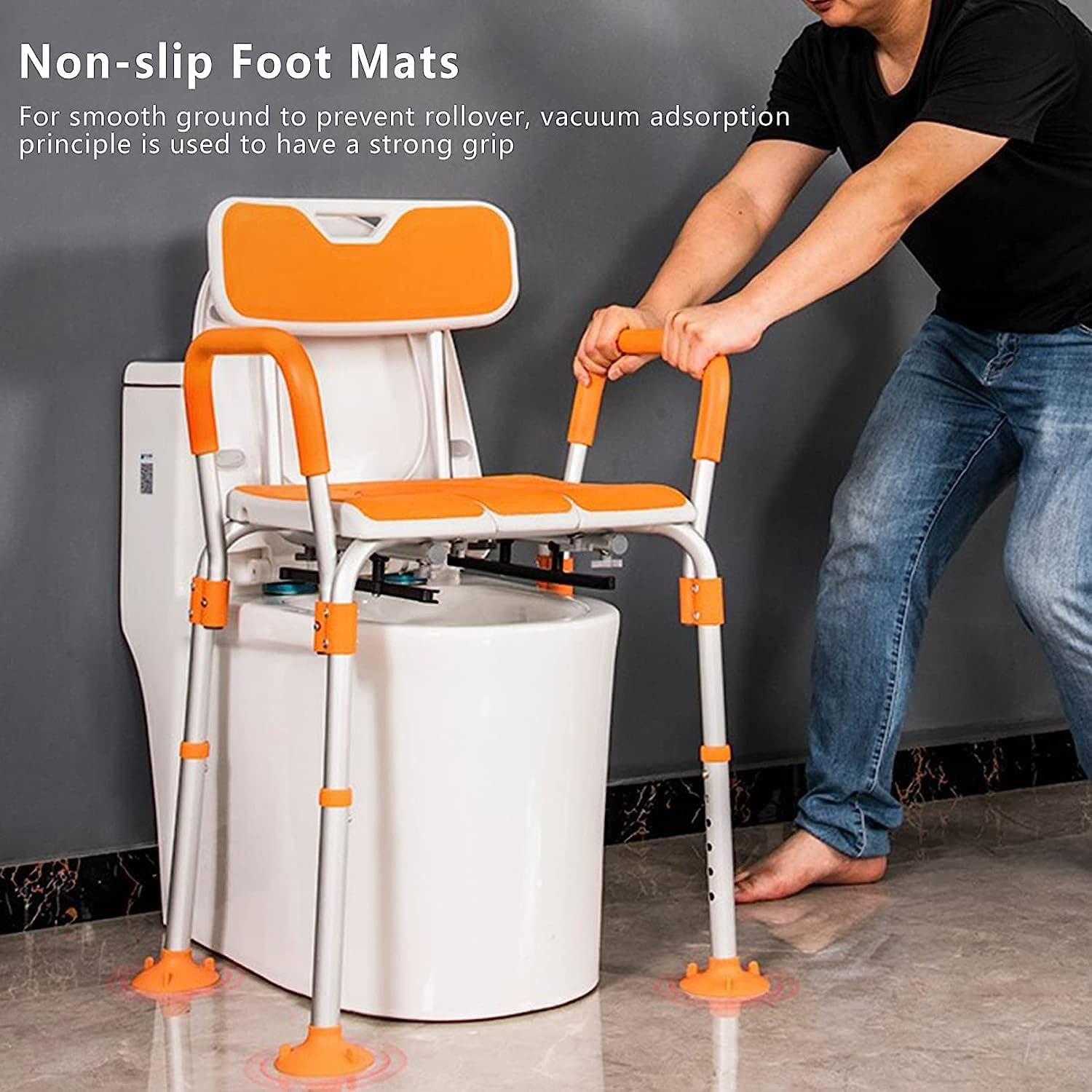 KOHARA Bedside Commode Chair, Height Adjustable Shower Chair w/Safety Frame & Anti-Slip Foot Pads, Portable Toilet, Raised Toilet Seat for Elders, Disabled Pregnant Woman