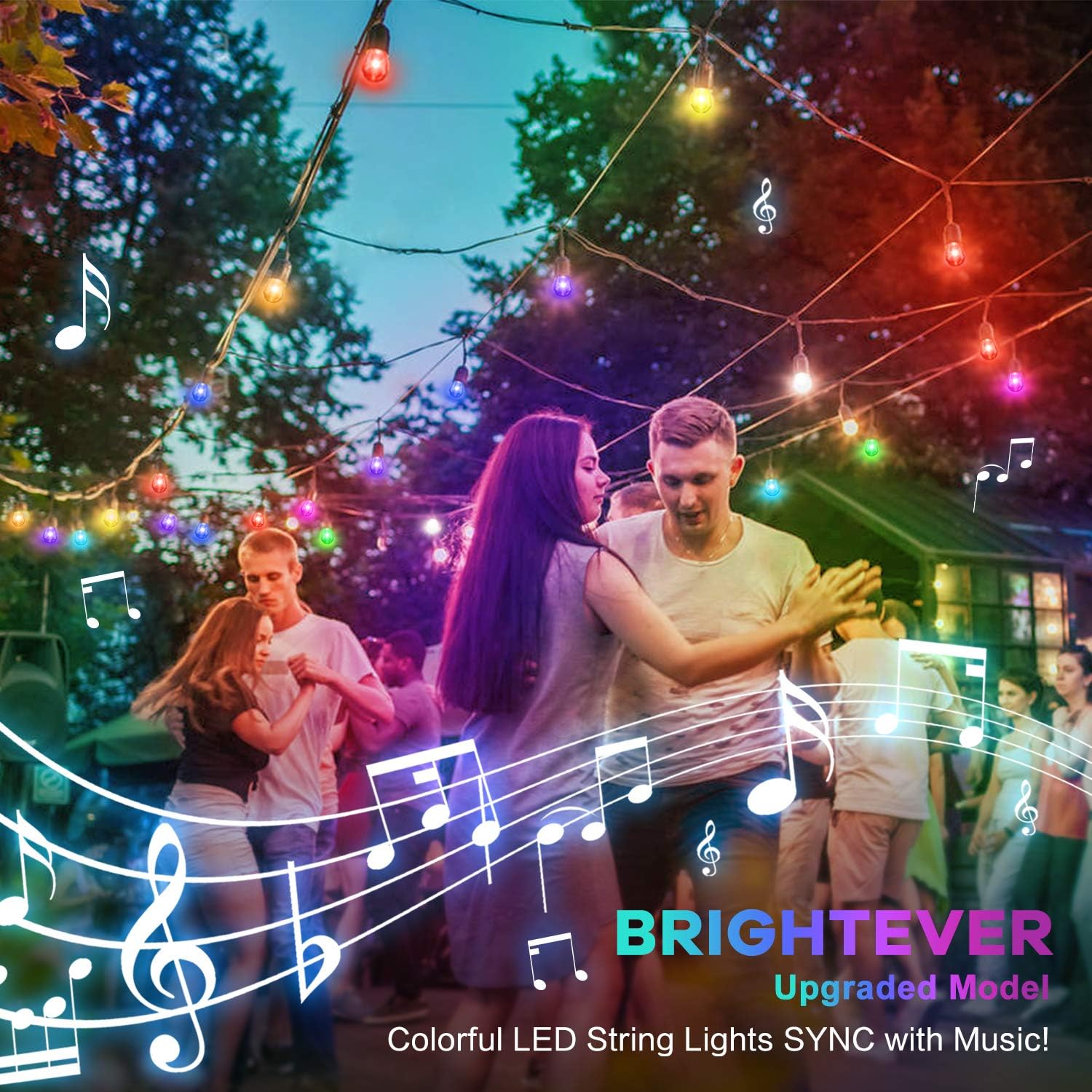 2-Pack RGB Outdoor String Lights, Patio Cafe String Lights Multi-Color, Dimmable Lights with S14 Edison Bulbs Sync to Music, Commercial Waterproof & Shatterproof String Lights for Café Backyard 96FT