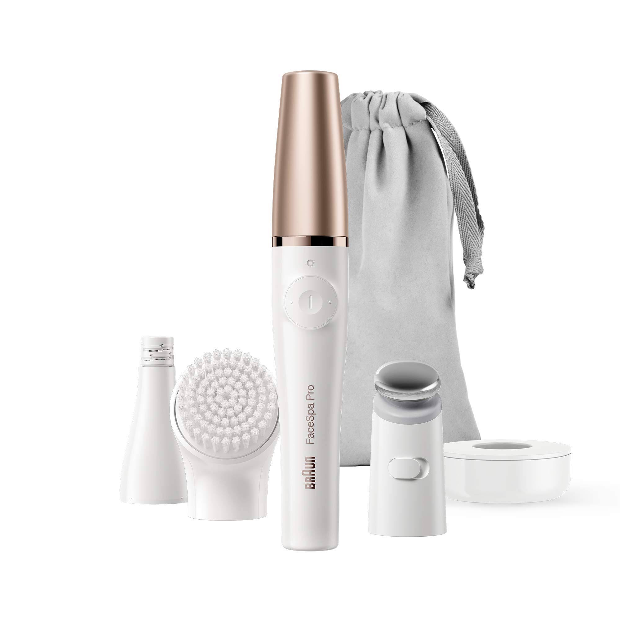 Braun FaceSpa Pro 911 Epilator 3-in-1 Facial Epilating Cleansing and Skin Toning System with 3 Extras, White/ Bronze