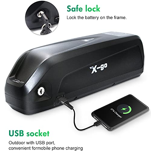 X-go 36V Ebike Battery 13AH Mountain Bike Lithium Li-ion Battery Pack with Charger and BMS for 1000W 750W 500W 350W 250W Electric Bicycle Motor (36V 13AH 4Pin)