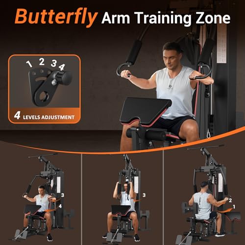 All in ONE Home Gym Equipment Multifunctional Full Body Workout Machine with 150LBS Weight Stack, Exercise Equipment with Pulley System