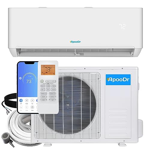 ApooDr AT-Pro Series 9,000 BTU – 24000 BTU Mini Split Air Conditioner Ductless Inverter System with Heat Pump,Energy-Star Wi-Fi with 16 Ft. Kit