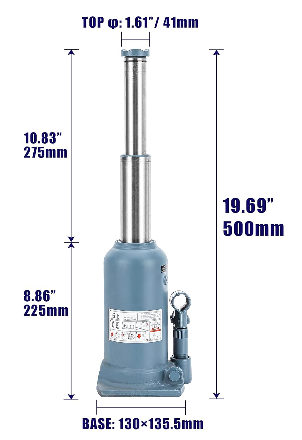 BAOSHISHAN 12 Ton High Lift Bottle Jack 9.25" to 23.23" Lifting Range Heavy Duty Double Ram Hydraulic Truck Jack