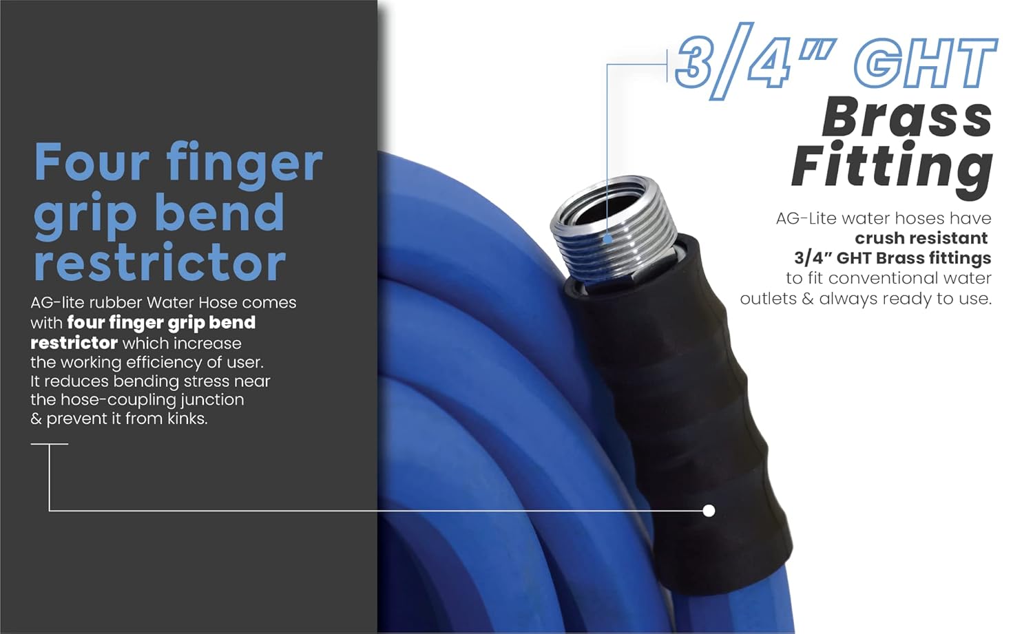 AG-LITE BSALONE100 1" x 100' Hot/Cold Water Rubber Garden Hose, 100% Rubber, Ultra-Light, Super Strong, 500 PSI, -50F to 190F Degrees, High Strength Polyester Braided, 2x Water Flow