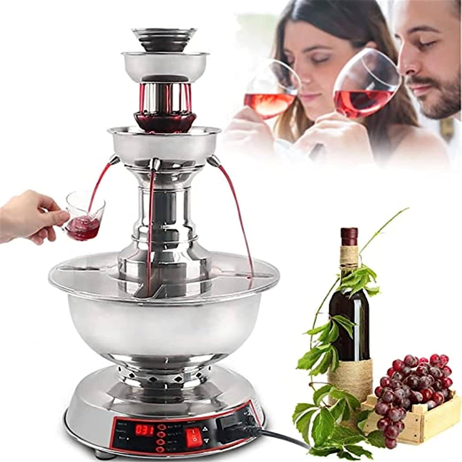 3-Tier Party Wine Fountain Machine, 120W Wine Fountain Machine, Temperature Adjustment 0~100℃,Juice and Wine Fountain with LED Lighted Base, Wine Dispenser Machine for Wedding Bar Party