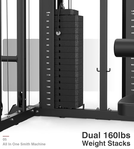 DONOW Smith Machine with Weight Stacks Power Cage Squat Rack Dual Cable Crossover Machine Home Gym Systems Station LAT Pull Down