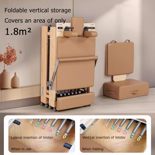 Pilates Bed Exercise Strength Training Foldable Reformer Equipment for Studio Home Gym Yoga Workout Mute Pilates Chair，coffee color…