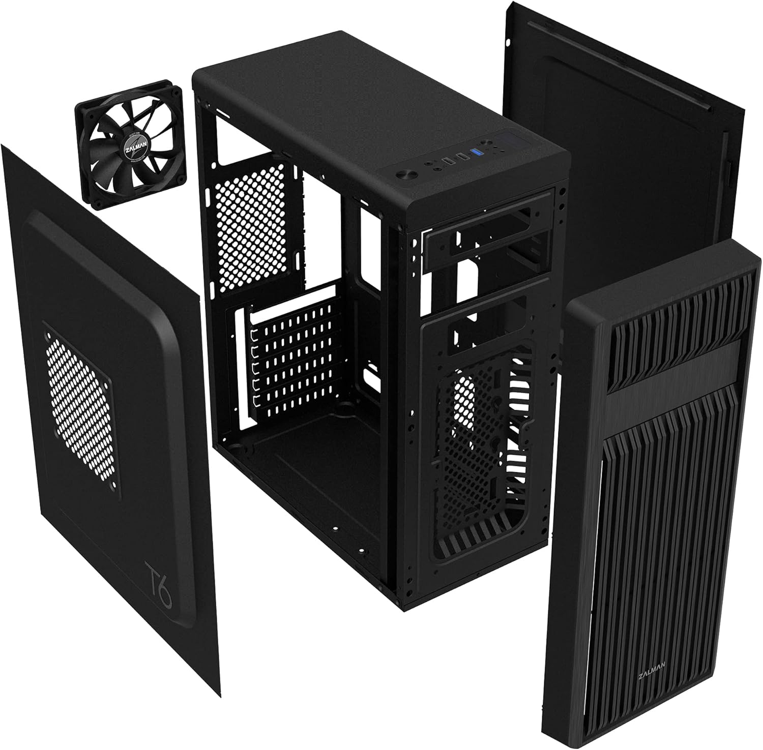 Zalman T6 ATX Mid Tower Computer PC Case, Pre-Installed 120mm Fan, 5.25 ODD, USB 3.0, Patterned Mesh Design, mATX ITX for Gaming Workstation, Black