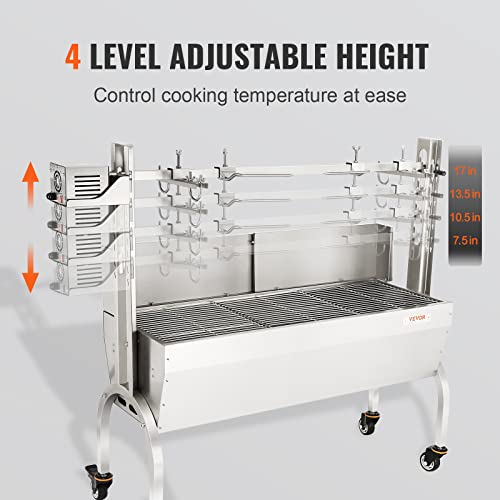 VEVOR Stainless Steel Rotisserie Grill, BBQ Whole Pig Lamb Goat Charcoal Spit Grill, Electric 50W Motor BBQ Hog Rotisserie Roaster, 46 Inch 90 Lbs Capacity Lamb Rotisserie System for Camping Outdoor