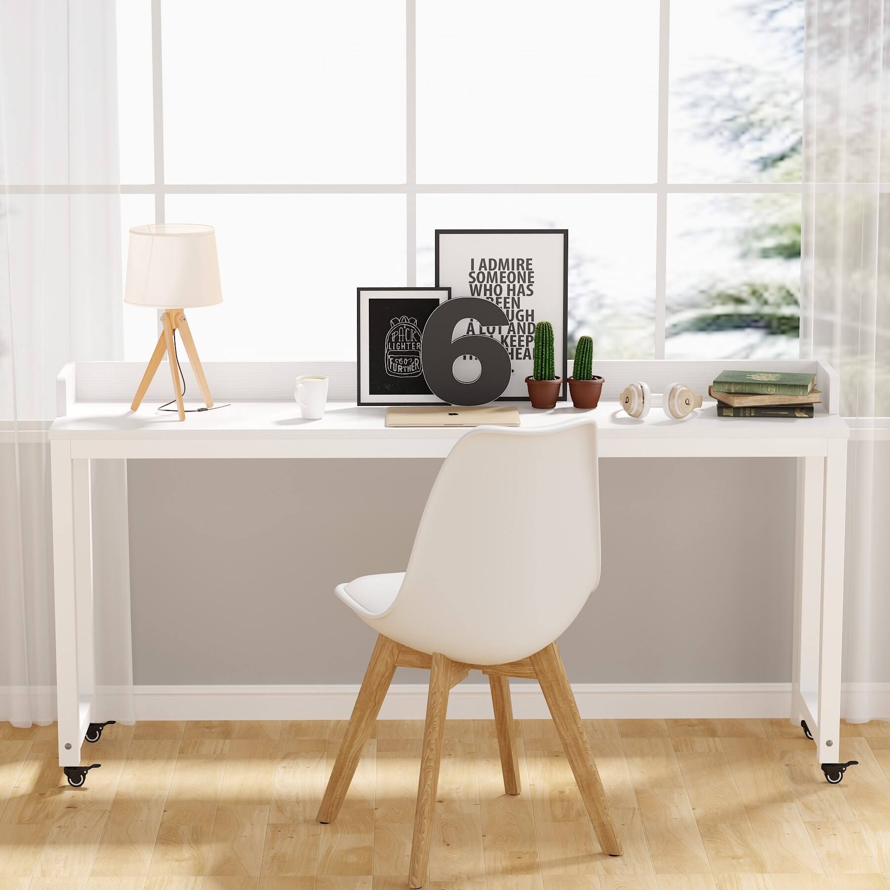 Overbed Table with Wheels, Tribesigns Queen Size Bed Table Overbed Laptop Table (Height Can&t ADJUST) - White