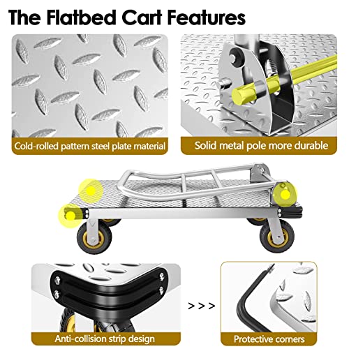 Platform Truck Cart 1000LBS Chinco Star Folding Push Cart Dolly Portable Moving Dolly Cart with 360° Swivel 5'' Wheels Heavy Duty Foldable Flatbed Cart for Hand Moving 2022 Upgrade (35L x24W x40H in)