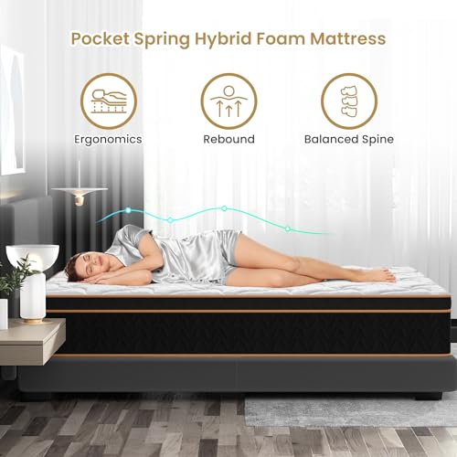 BedStory Queen Mattress, 12 Inch Hybrid Innerspring Mattress with Gel Memory Foam Individual Pocket Spring Fiberglass-Free Luxury Mattress in a Box Medium Firm CertiPUR-US Certified 60 x 80 Inch