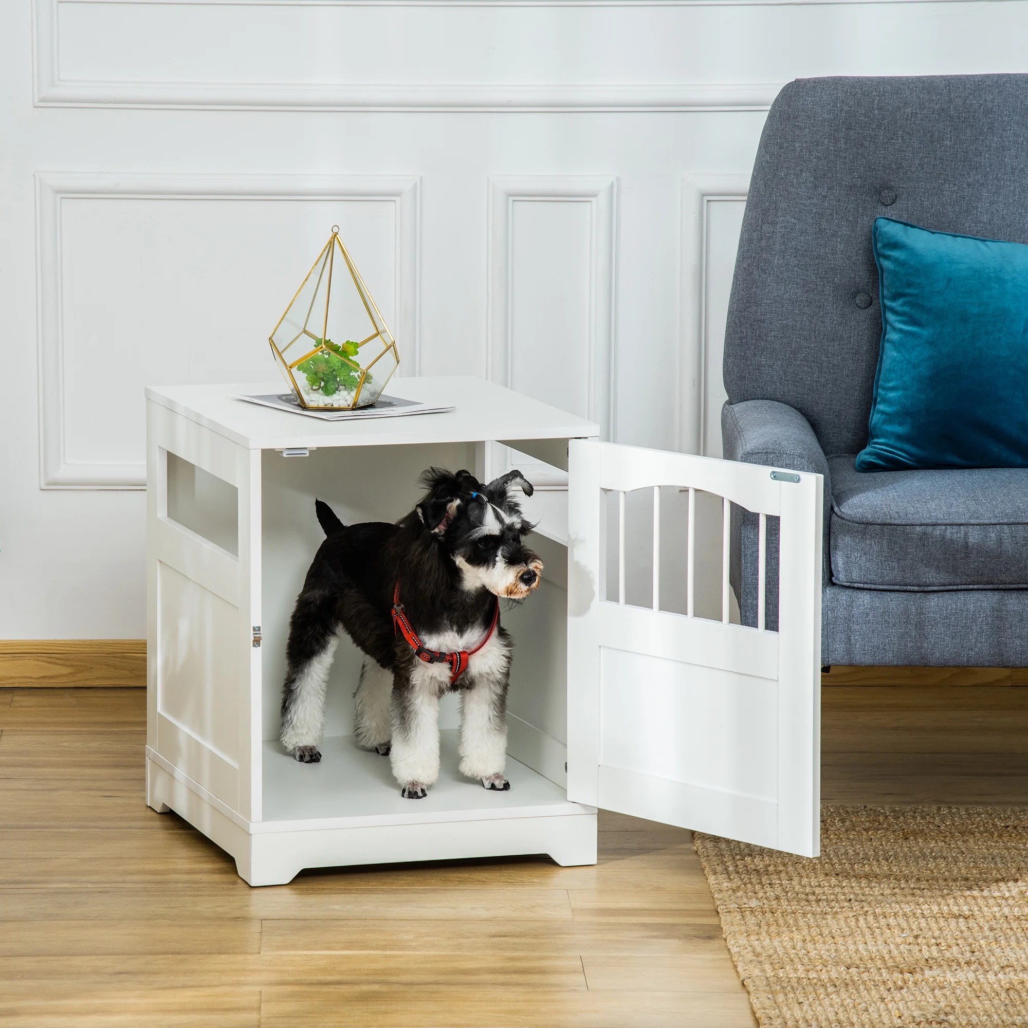 PawHut Furniture Style Dog Kennel House, w/ Cushion for Miniature Pets, White