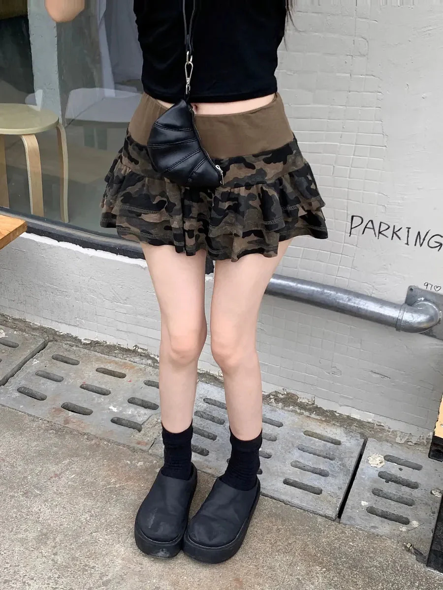 'Puzzle' Y2k Camouflage Ruffle Mini Skirt