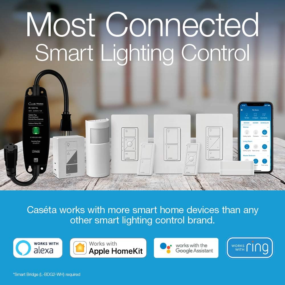 Lutron Caseta Wireless Smart Lighting ELV Dimmer Switch for Electronic Low Voltage Light Bulbs, PD-5NE-WH, White
