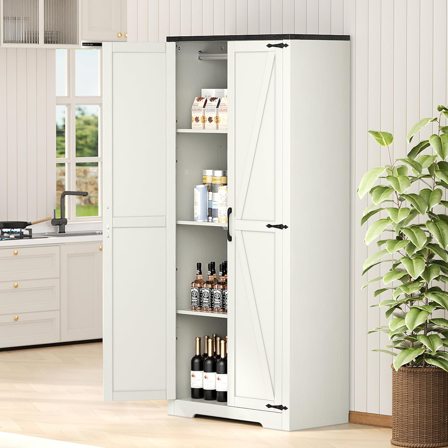 Wardrobe Closet with Doors, 72" Armoire Wardrobe Cabinet, White Bedroom Storage Cabinet with Hanging Rod for Kitchen, Pantry