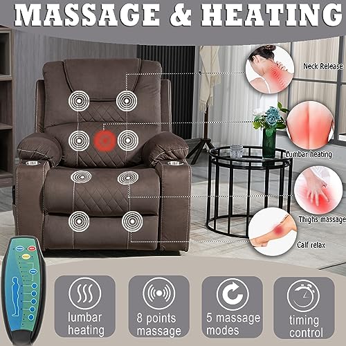 Power Lift Chair Lay Flat Recliner Infinite Position Electric Dual Motor Stand Up Lift Chair with Massage and Heat for Adults,Heavy Duty Recliners with 2 Remote Controls and Two Cup Holders