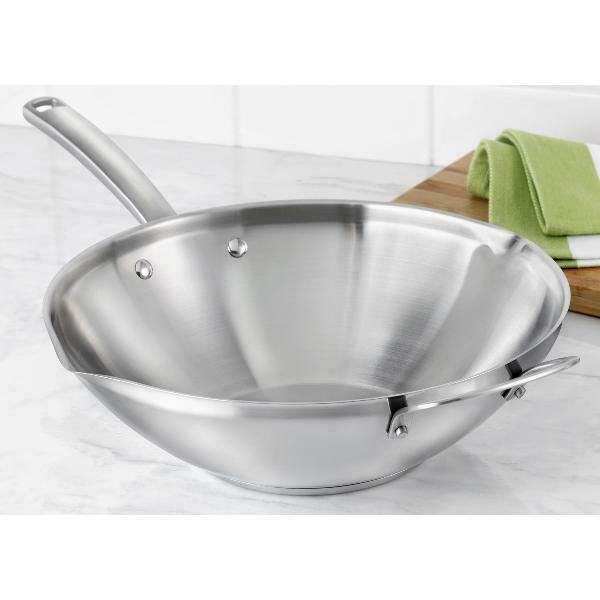 Calphalon Classic Stainless Steel 12-Inch Stir-Fry Wok Dishwasher Easy Cleanup