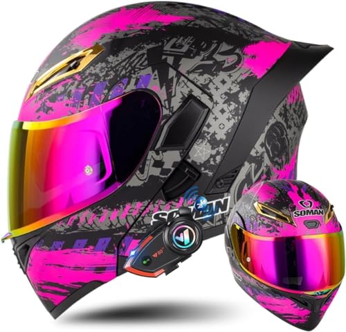 YMKJGZS Bluetooth Motorcycle Helmets Built-in Speaker Modular Dual Visor, FMVSS-218 DOT Approved Motorbike Helmet, Full Face Flip Up Street Bike Racing Helmets for Adults Men Women
