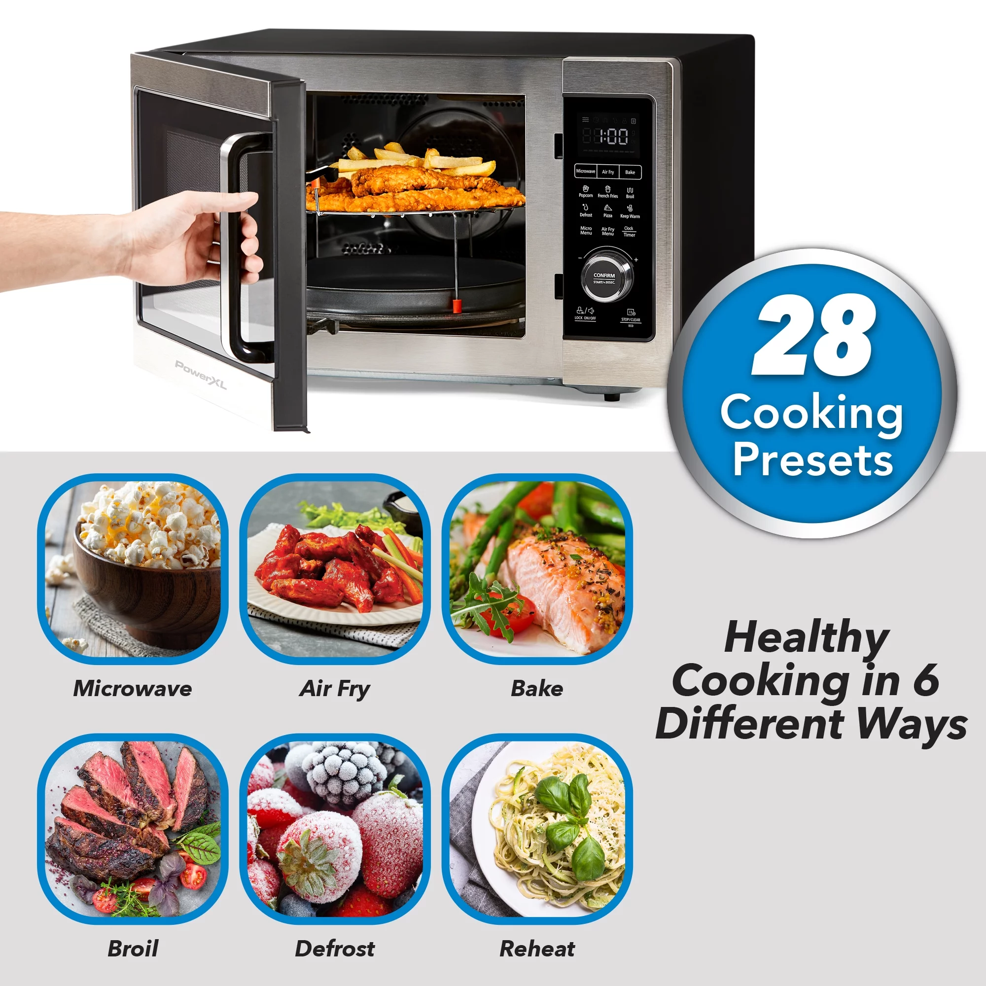 PowerXL Microwave Air Fryer Plus, Stainless Steel / Black, 1cu. ft.