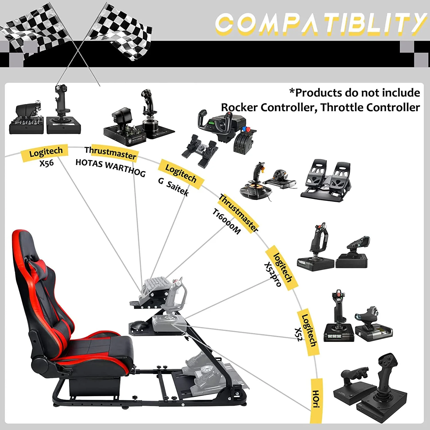 Marada Flight Racing Sim Cockpit with Game Seat Foldable Fit for HOTAS Warthog Thrustmaster Logitech
