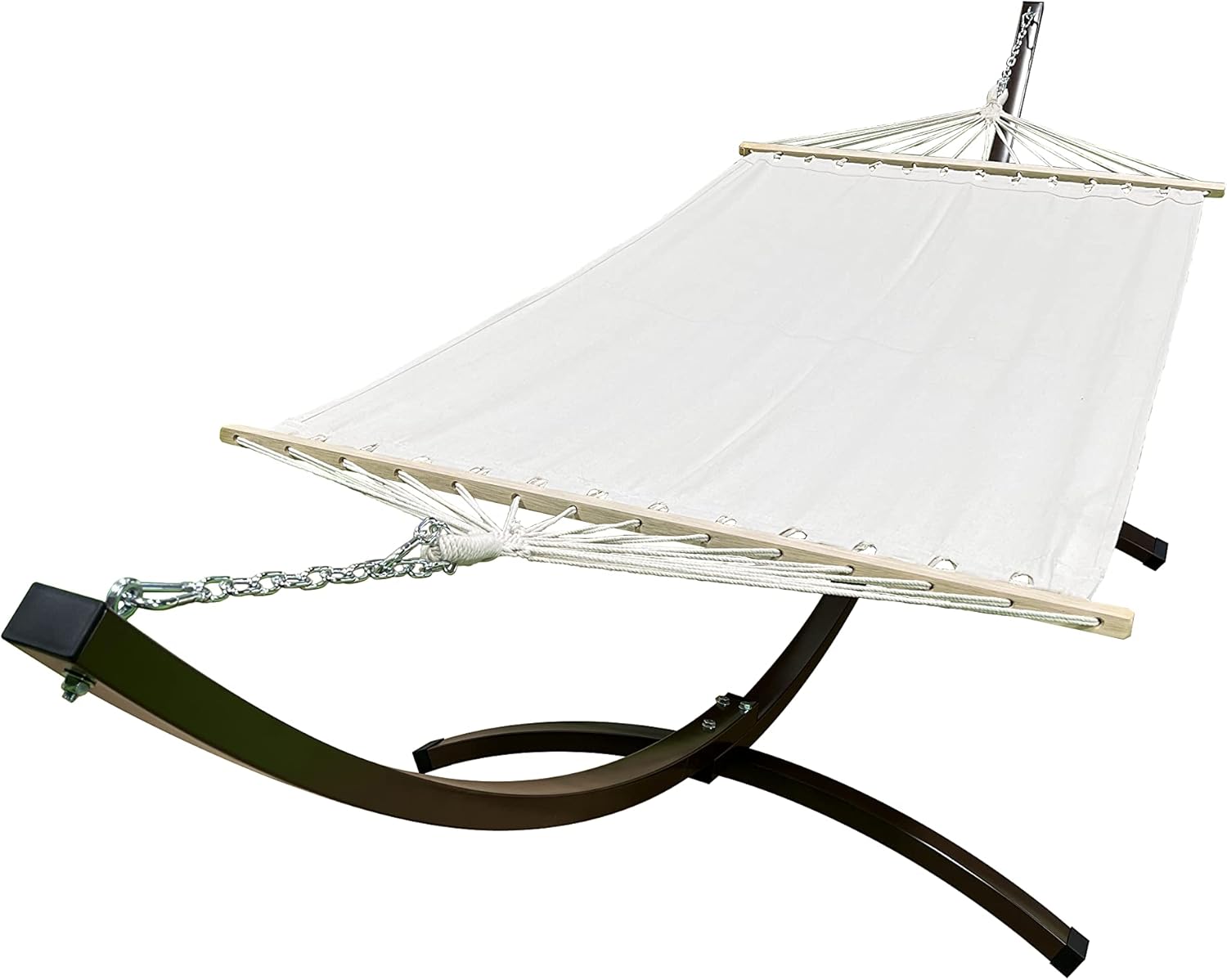 12Ft. Powder Coated Galvanized Steel Arc Hammock Stand w/Single Person Beige Bed. New Indoor/Outdoor Design(Brown)