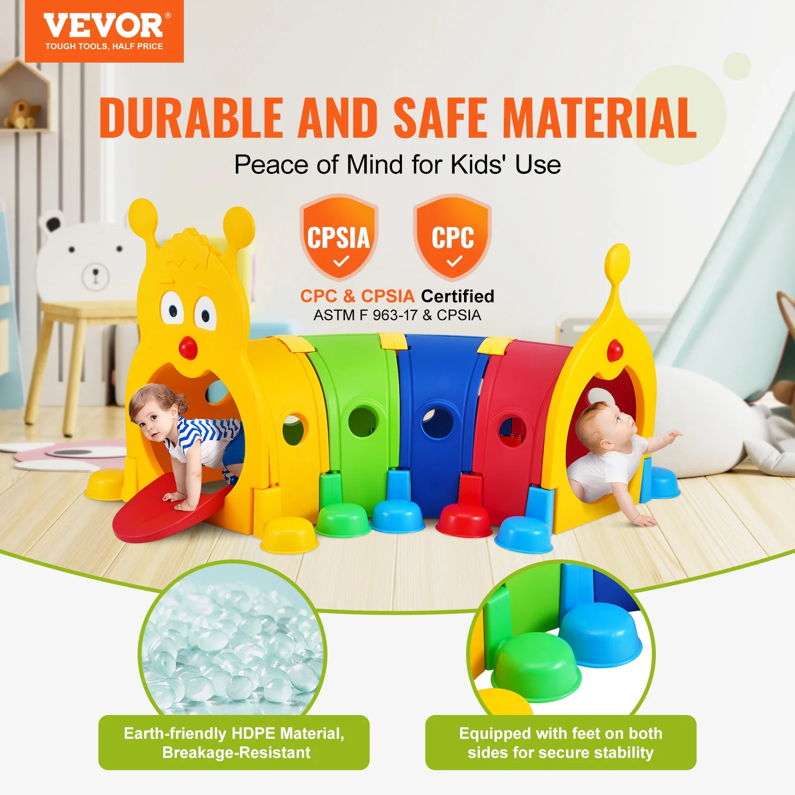 SKYSHALO 4 Sections Caterpillar Kids Toy Pop-up Crawl Tunnel for Toddlers or Pet