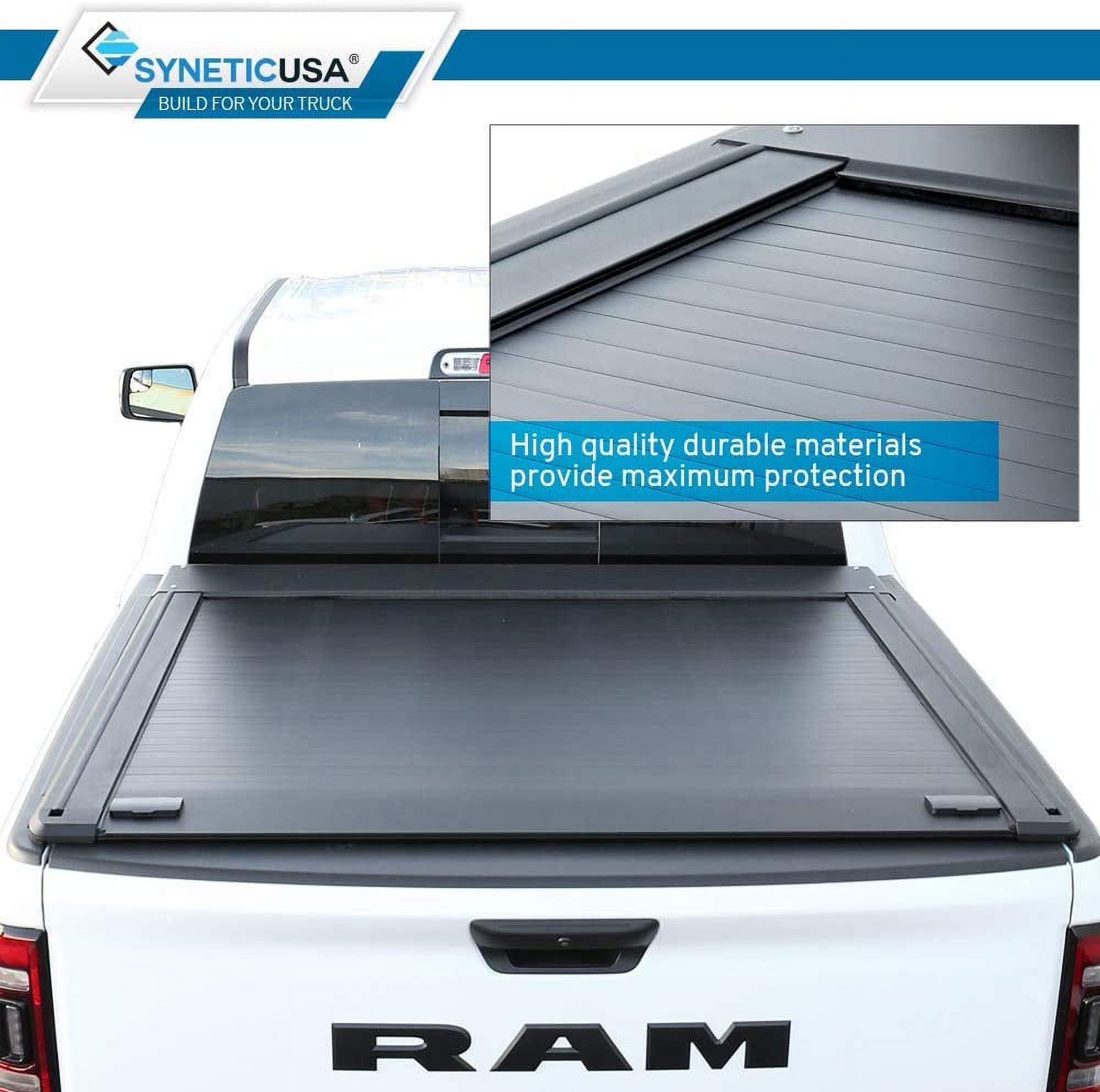 Syneticusa Retractable Hard Tonneau Cover Fits 2014-2022 Chevy Silverado/GMC Sierra 1500 5'8" (69.9”) Bed with Rack Kit Aluminum Matte Black Low Profile Waterproof Off Road