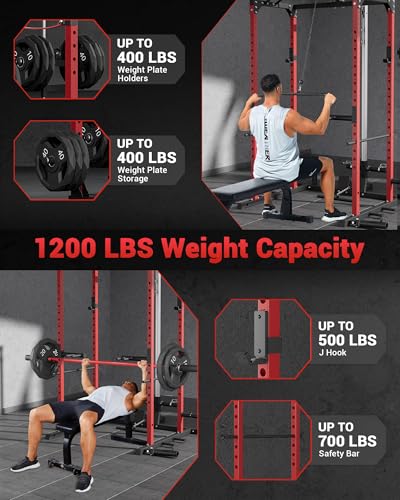 Power Cage, Multi-Functional Power Racks for Home Gym with Cable Crossover System, 1600LBS Weight Capacity Fitness Squat Rack for Strength Workout with More Training Attachment