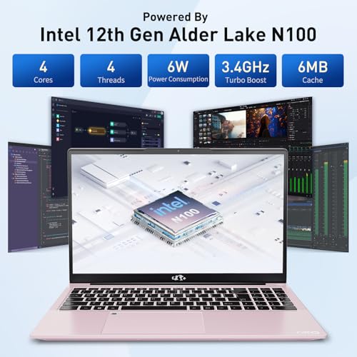 NIMO 15.6 IPS-FHD-Laptop, Intel Pentium 4 Cores N100 8GB RAM 128GB SSD Backlit Keyboard Fingerprint (Beat to i3-1115G4 Up to 3.4GHz) Computer for Student-Home WiFi 6 BT5.2 Win 11