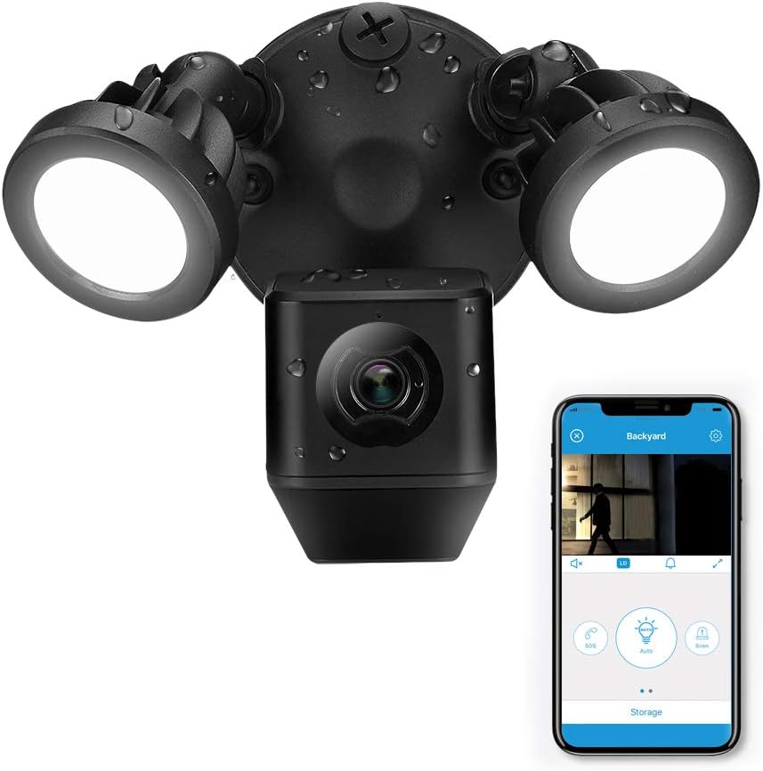 Floodlight 1080P IP Camera, Outdoor Security Light Cam, 140 Degree View Angle, 3 PIR Covers 270 Degree, Customized Motion Area, Two-Way Talk, Siren Alarm, No Cloud Fee