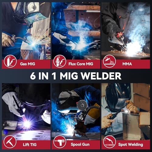 ARCCAPTAIN MIG Welder, 200Amp 6 in 1 Gas MIG/Gasless Flux Core MIG/Stick/Lift TIG/Spot welding/Spool Gun 110V/220V Aluminum Multi Process Welding Machine with LED Digital Display, Burn Back Adjustment