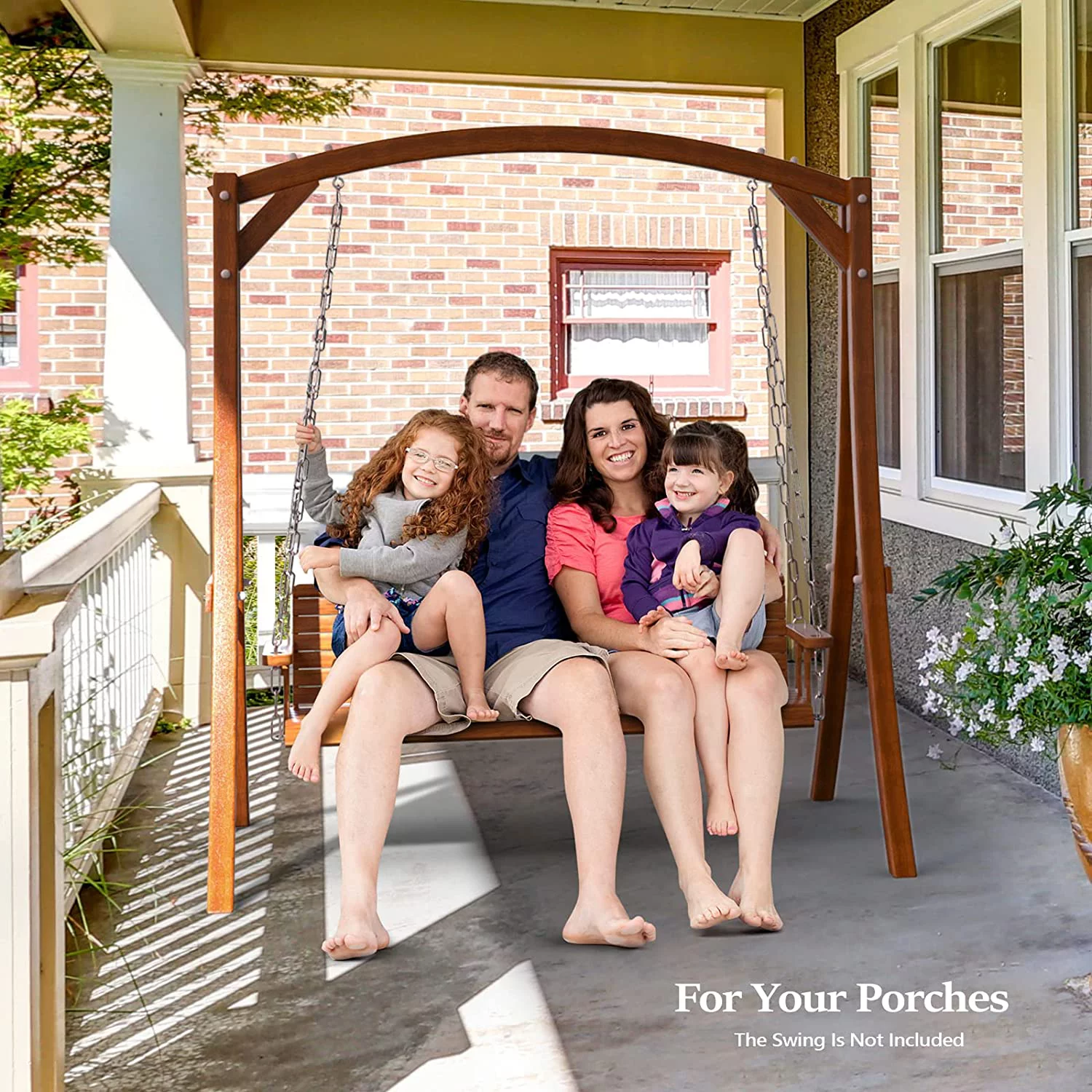 Heavy Duty Wooden Swing Frame for Adults Kids, Strong A-Frame Porch Swing Bench Stand for Indoor & Outdoor, Curved Arc Top Design, Supports Up to 660 LBS