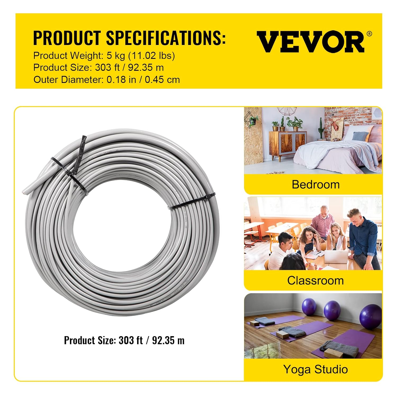 VEVOR Floor Heating Cable 128.8 Square Feet Durable Floor Tile Heat Cable, Waterproof and Insulated, with Convenient Temperature Control Panel, Rapid Heating Cable Under Floor w/No Noise or Radiation