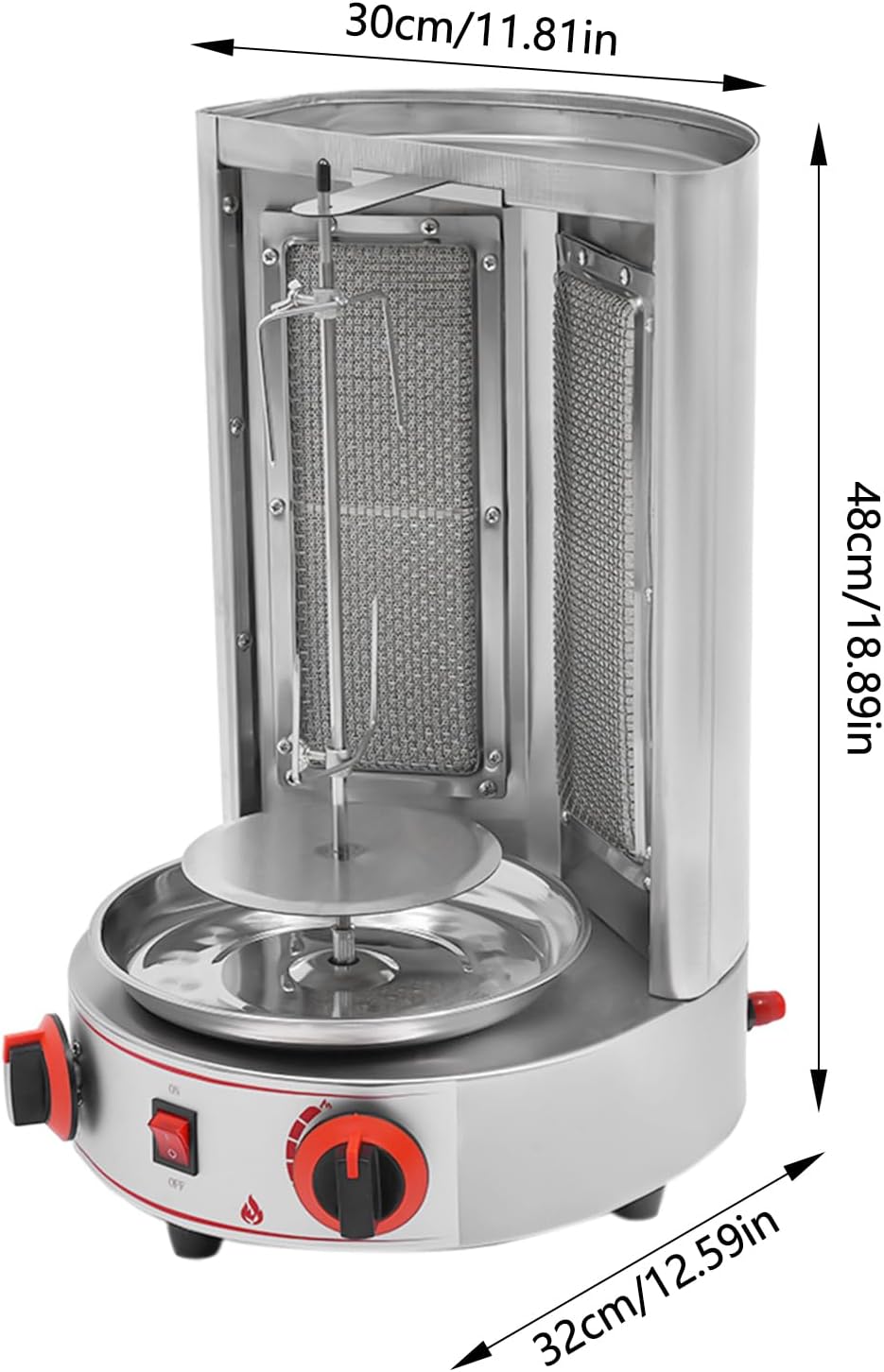Shawarma Grill Machine 3000W Gas Vertical Broiler Gyro Rotisserie Oven Doner Kebab Machine 110V Stainless Countertop Rotisserie Grill with 2 Burners for Restaurant Home Garden
