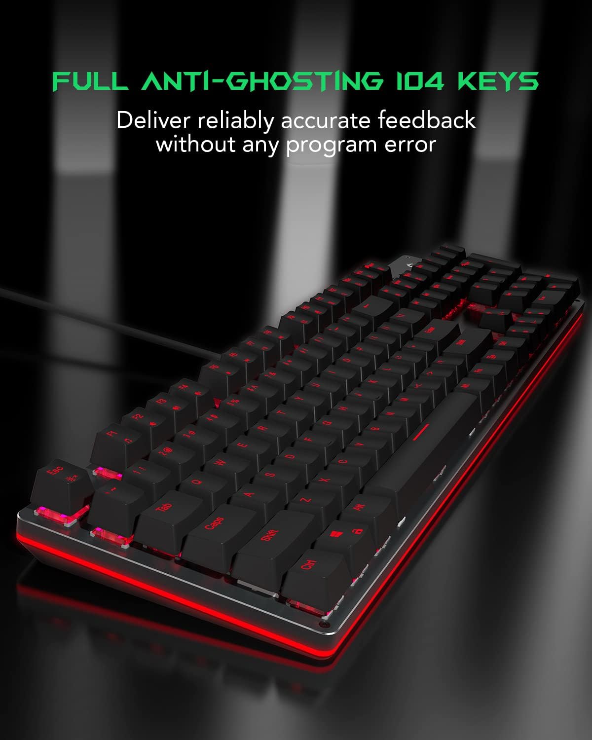 Black Shark RGB Mechanical Gaming Keyboard LED Backlit Wired Keyboard with Blue Switches, Programmable Macro, Anti-Ghosting 104 Keys for Desktop PC, Sixgill K2