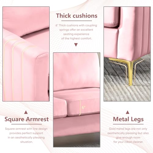 Pink Couches for Living Room Set, Comfy Tufted Velvet Couch Sofa Set Muebles Para Sala Modernos Juego De Sala Modern Living Room Furniture Sets 3 Piece ( 3 Seater Couch and Loveseat and Chair)