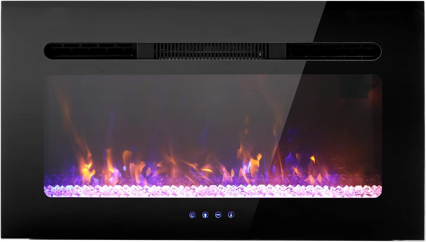 Sophia & William 30" Electric Fireplace Recessed and Wall Mounted, Noiseless Electric Heater with Remote Control & Touch Screen for 2 x 6 Stud, Flame Color & Speed Adjustable