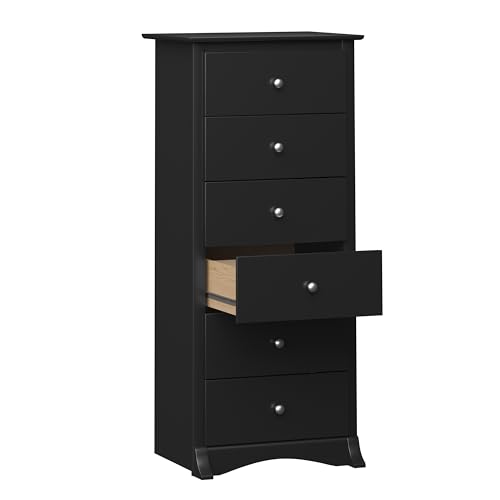Prepac Sonoma 6 Drawer Dresser for Bedroom, Tall Chest of Drawers, Bedroom Furniture, Clothes Storage and Organizer, 19" D x 23.25" W x 52.75" H, Black