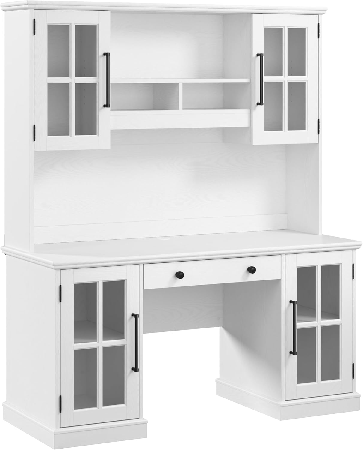 Bush Furniture Westbrook 60W Computer Desk with Hutch and Storage in White Ash | Farmhouse Desk for Home Office Workspace
