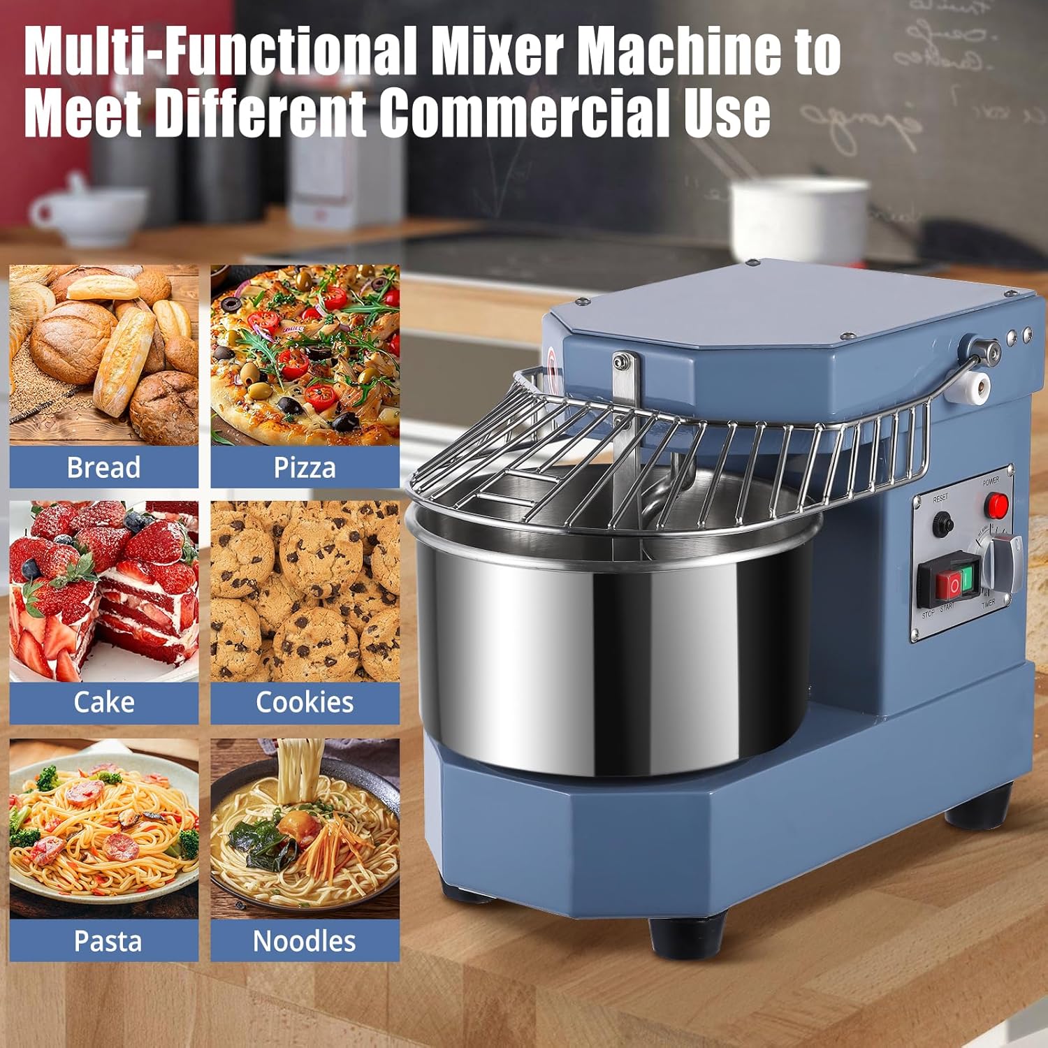 Commercial Dough Mixer 8.5Qt, 450W Dual Rotating Dough Kneading Machine with Food-grade Stainless Steel Bowl, Security Shield & Timer, Electric Spiral Mixer for Restaurant Bakery Pizzeria