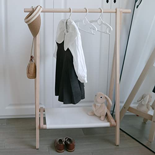 Child Coat Rack Stand Clothes Rack Stand, Keep Kids Garment Hat Dress Toy Items Organised, Single Hanging Rail Hall Bedroom Kindergarten Storage Shelf, Space-Saving (Color : Wood Color, Siz