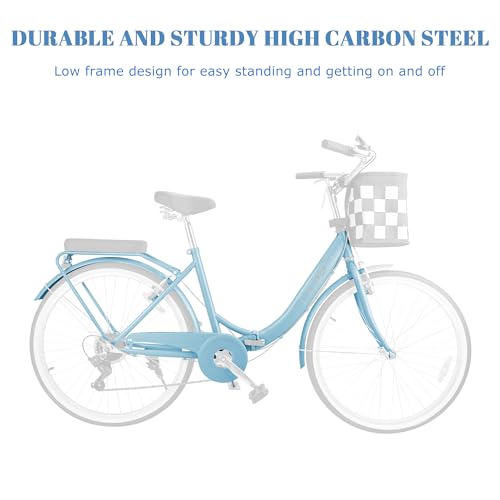 LayBurst Foldable Beach Cruiser Bike,Stylish 26-Inch Women's Bike with Front Basket,7-Speed,Classic Paint,Streamlined Design,Ladies' Bike for Commuting,Fitness,and Vacation
