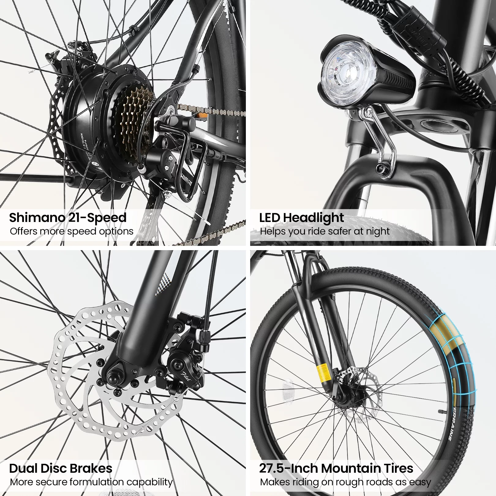 VIBESPARK 27.5" Electric Bike for Adults 500W Mountain Bike 19.8MPH Adult Electric Bicycles Electric Commuter Bike with Removable Battery Shimano 21 Speed Ebike