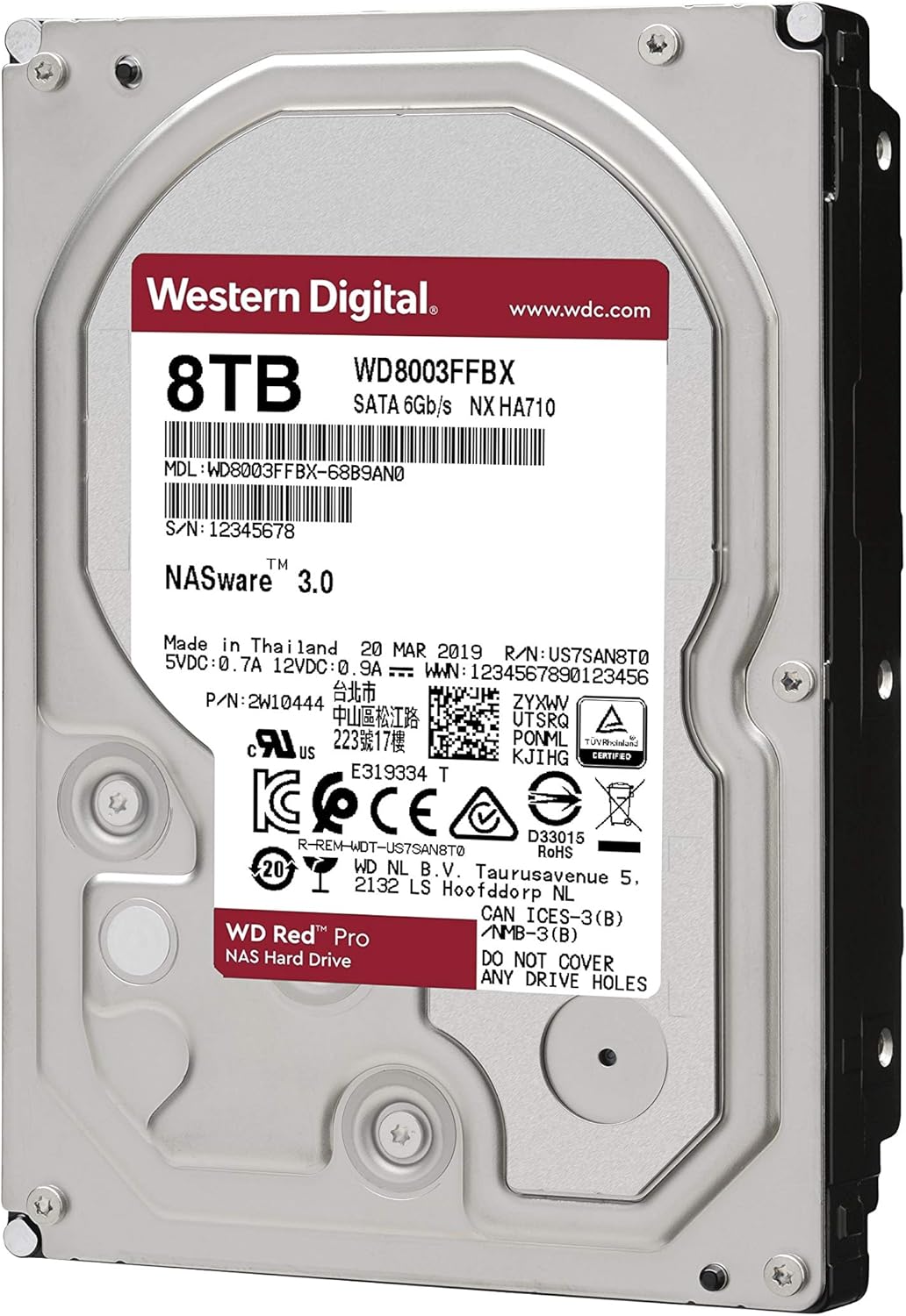 Western Digital 12TB WD Red Pro NAS Internal Hard Drive HDD - 7200 RPM, SATA 6 Gb/s, CMR, 256 MB Cache, 3.5 - WD121KFBX