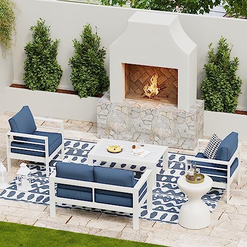 UDPATIO 8 Piece Aluminum Patio Furniture Set, Oversized Modern Outdoor Furniture Set with Olefin Fabric Cushion for Patio Deck Backyard, Dark Grey(with Waterproof Covers)